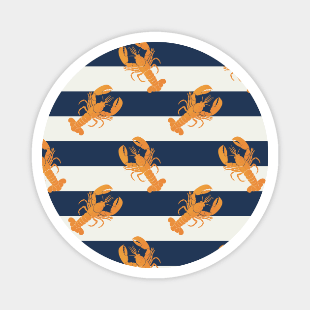 Yellow lobsters and navy stripes Magnet by Home Cyn Home 